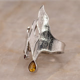 Odeta Citrine Garnet Ring in Sterling Silver - Heron and Swan