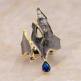 Odeta Blue Spinel Sterling Silver Ring - Heron and Swan