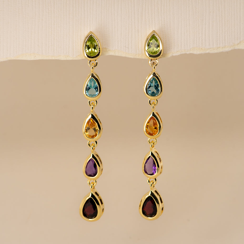 Rainbow Peridot Topaz Citrine Amethyst Garnet Earrings in Sterling Silver - Heron and Swan