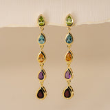 Rainbow Peridot Topaz Citrine Amethyst Garnet Earrings in Sterling Silver - Heron and Swan