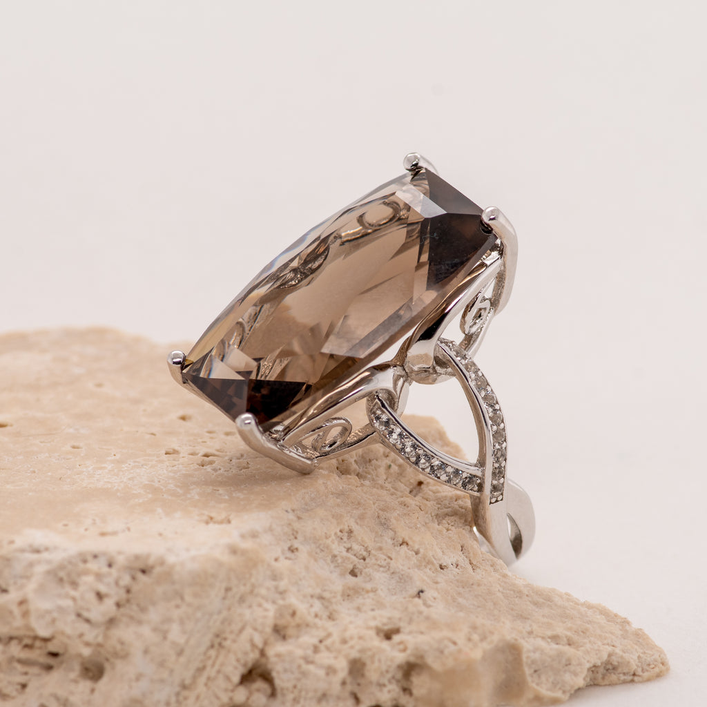 Mona Smokey Quartz Ring in Sterling Silver - Heron and Swan