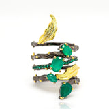 Daffodil Green Agate Ring in Sterling Silver - Heron and Swan