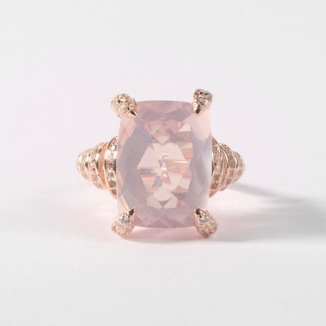 Athena Rose Quartz Ring in Sterling Silver - Heron and Swan