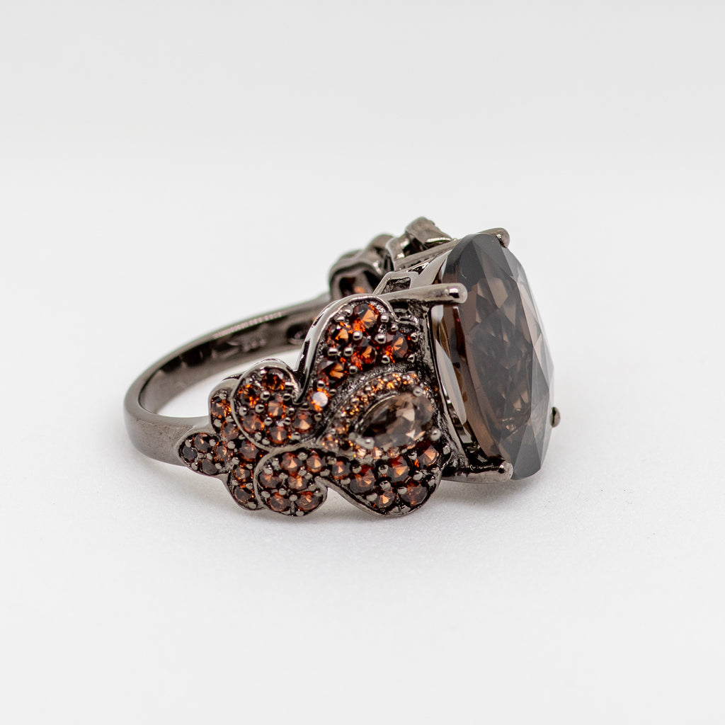 Smoky Quartz Ring in Sterling Silver - Heron and Swan