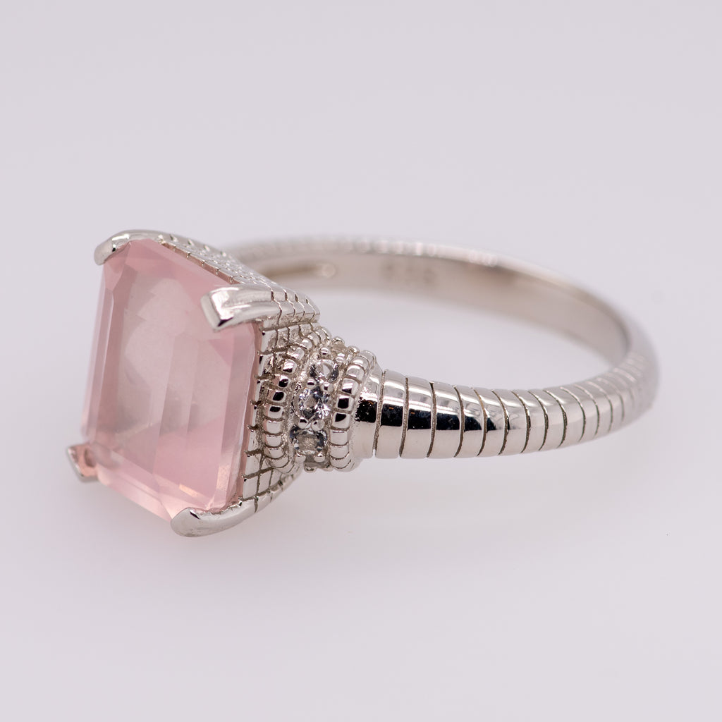 Giga Rose Quartz Ring in Sterling Silver - Heron and Swan