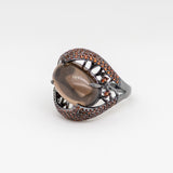 Morion Quartz Ring in Sterling Silver - Heron and Swan