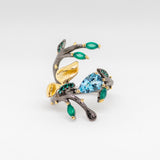 Monarch Sky Blue Topaz Ring in Sterling Silver - Heron and Swan