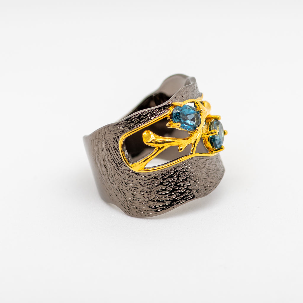 Wisteria II London Blue Topaz Ring in Sterling Silver - Heron and Swan