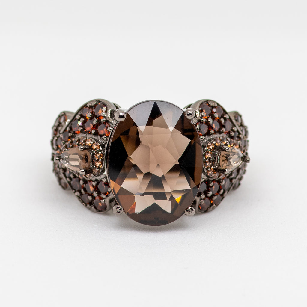 Smoky Quartz Ring in Sterling Silver - Heron and Swan