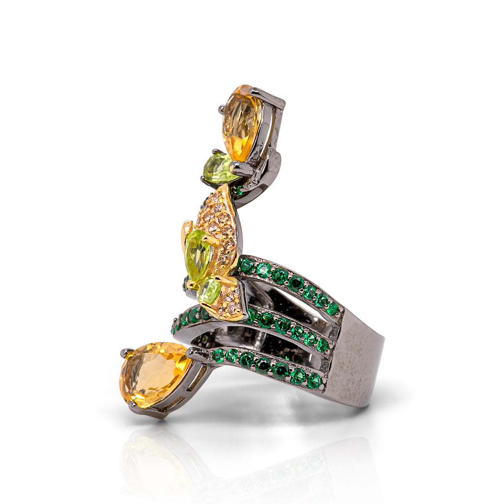 Sulphur Citrine Ring in Sterling Silver - Heron and Swan
