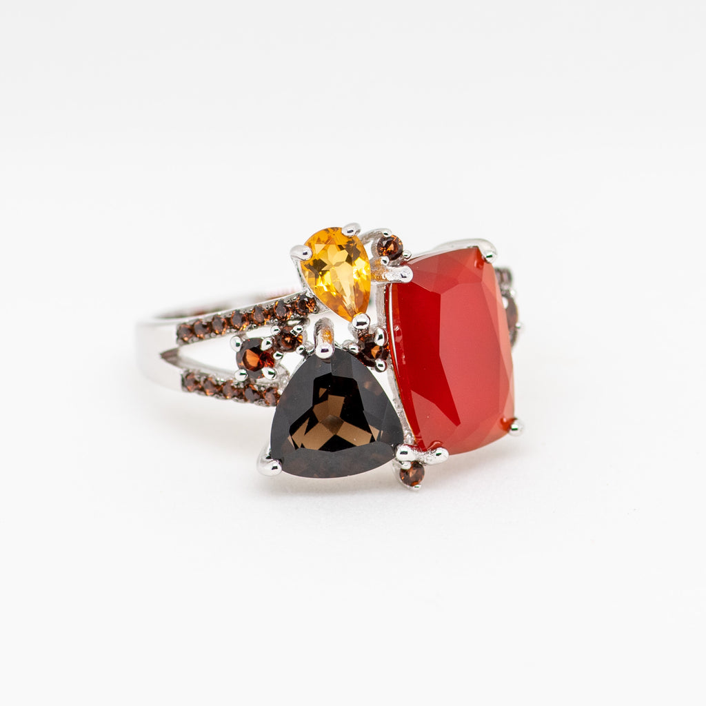 Phoenix Carnelian Quartz Citrine Ring in Sterling Silver - Heron and Swan