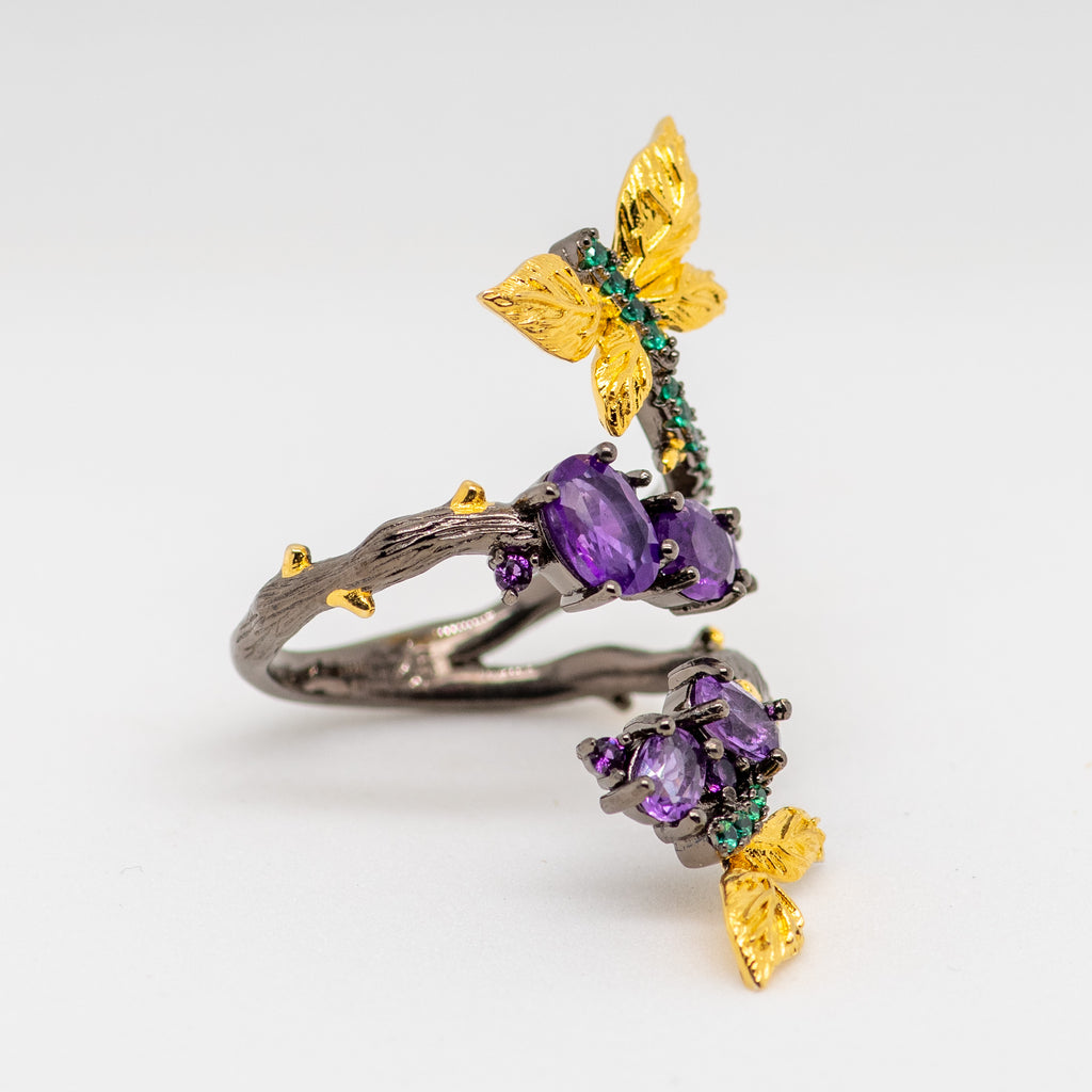 Monarch Amethyst Ring in Sterling Silver - Heron and Swan