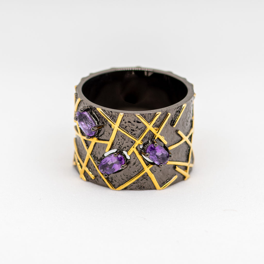 Paradox Amethyst Ring in Sterling Silver - Heron and Swan