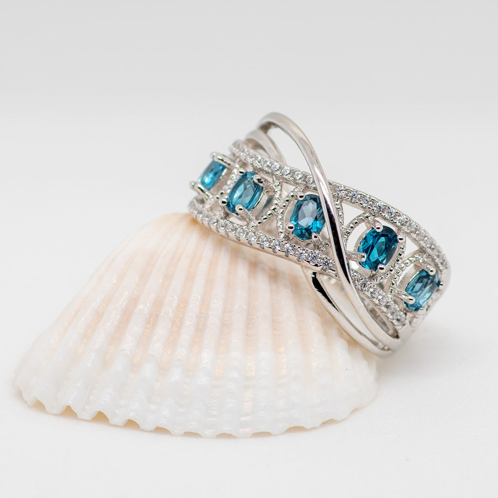 Parity London Blue Topaz Ring in Sterling Silver - Heron and Swan