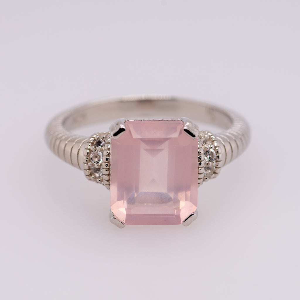 Giga Rose Quartz Ring in Sterling Silver - Heron and Swan