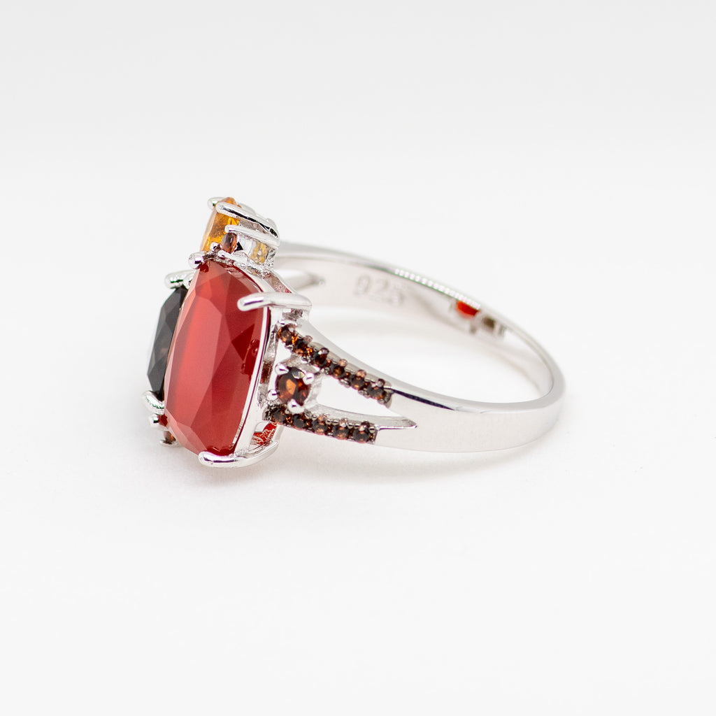 Phoenix Carnelian Quartz Citrine Ring in Sterling Silver - Heron and Swan