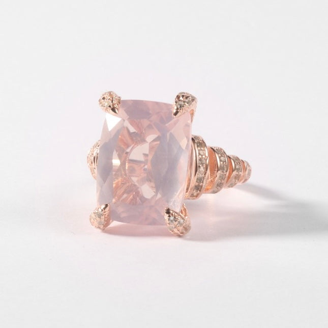 Athena Rose Quartz Ring in Sterling Silver - Heron and Swan