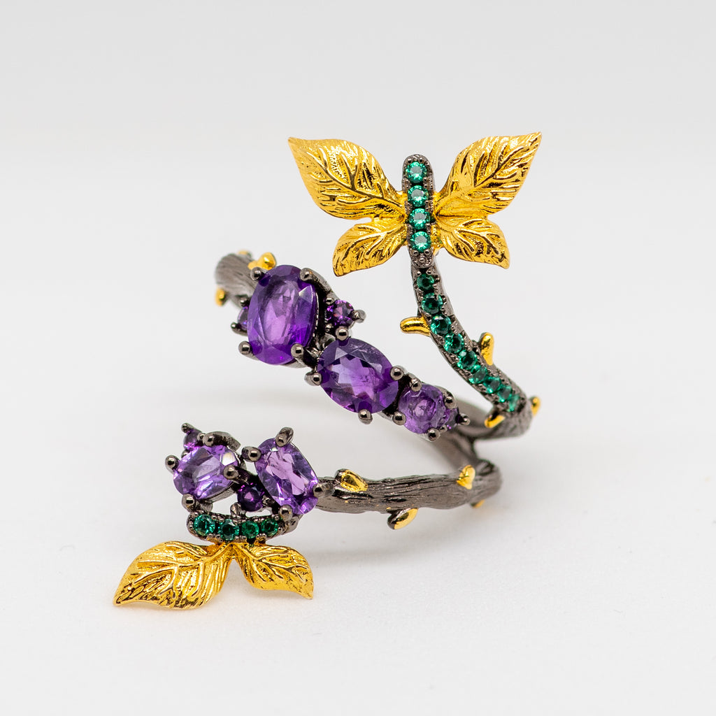 Monarch Amethyst Ring in Sterling Silver - Heron and Swan