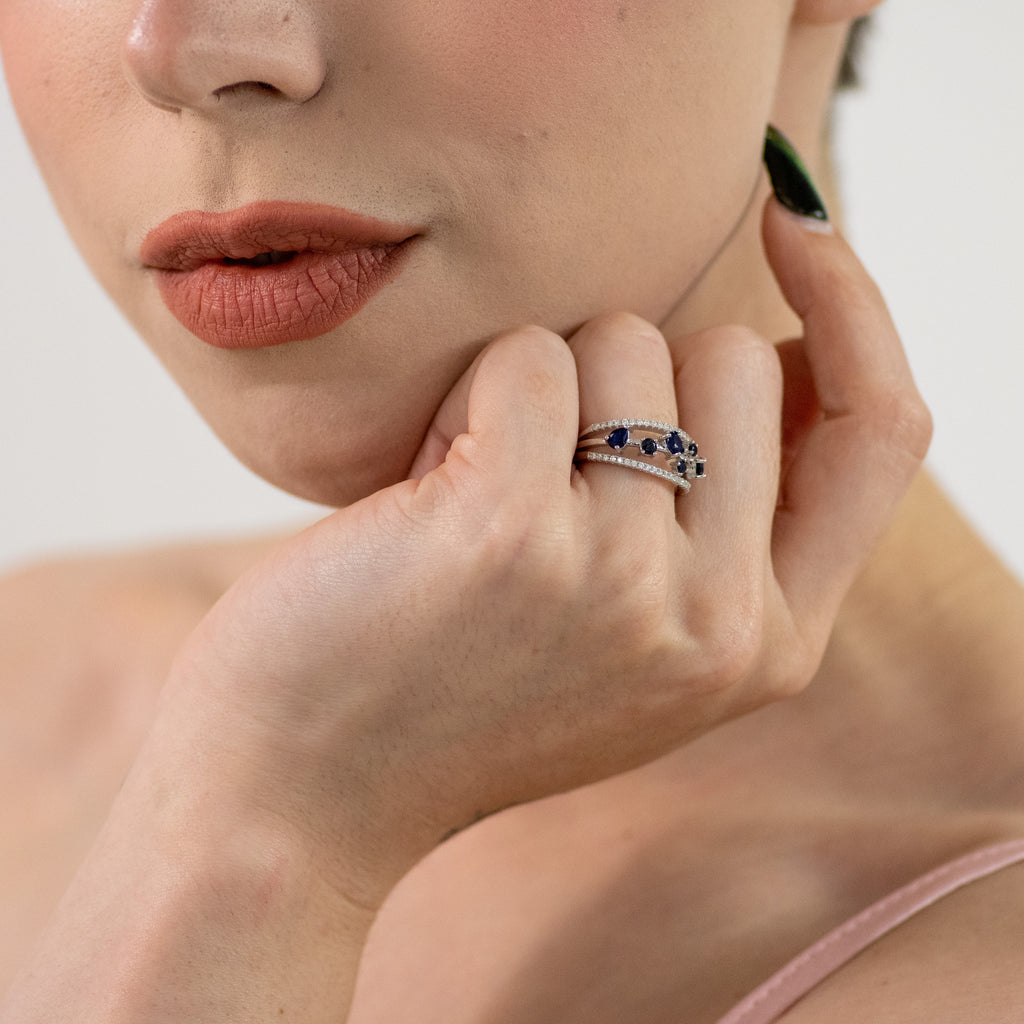 Afina Blue Sapphire Ring in Sterling Silver - Heron and Swan