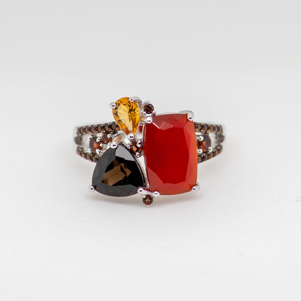 Phoenix Carnelian Quartz Citrine Ring in Sterling Silver - Heron and Swan