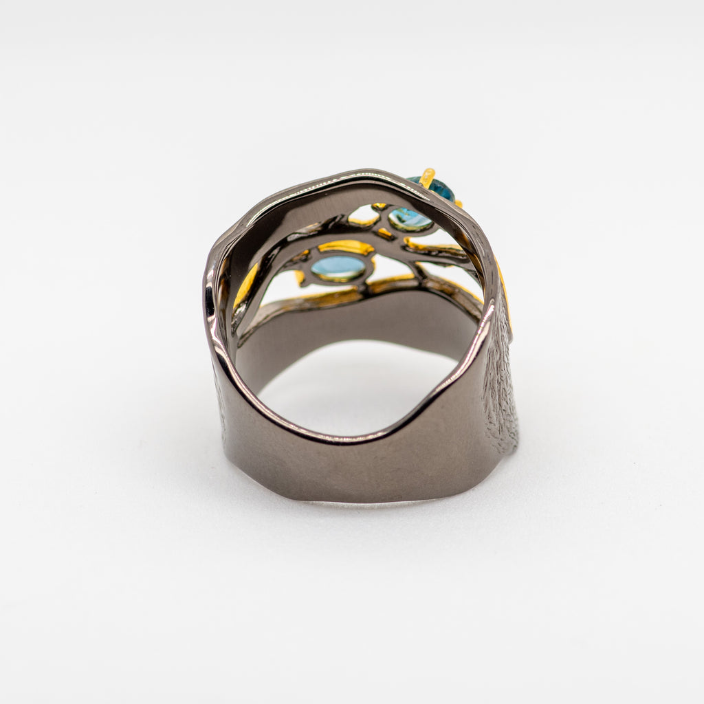 Wisteria II London Blue Topaz Ring in Sterling Silver - Heron and Swan