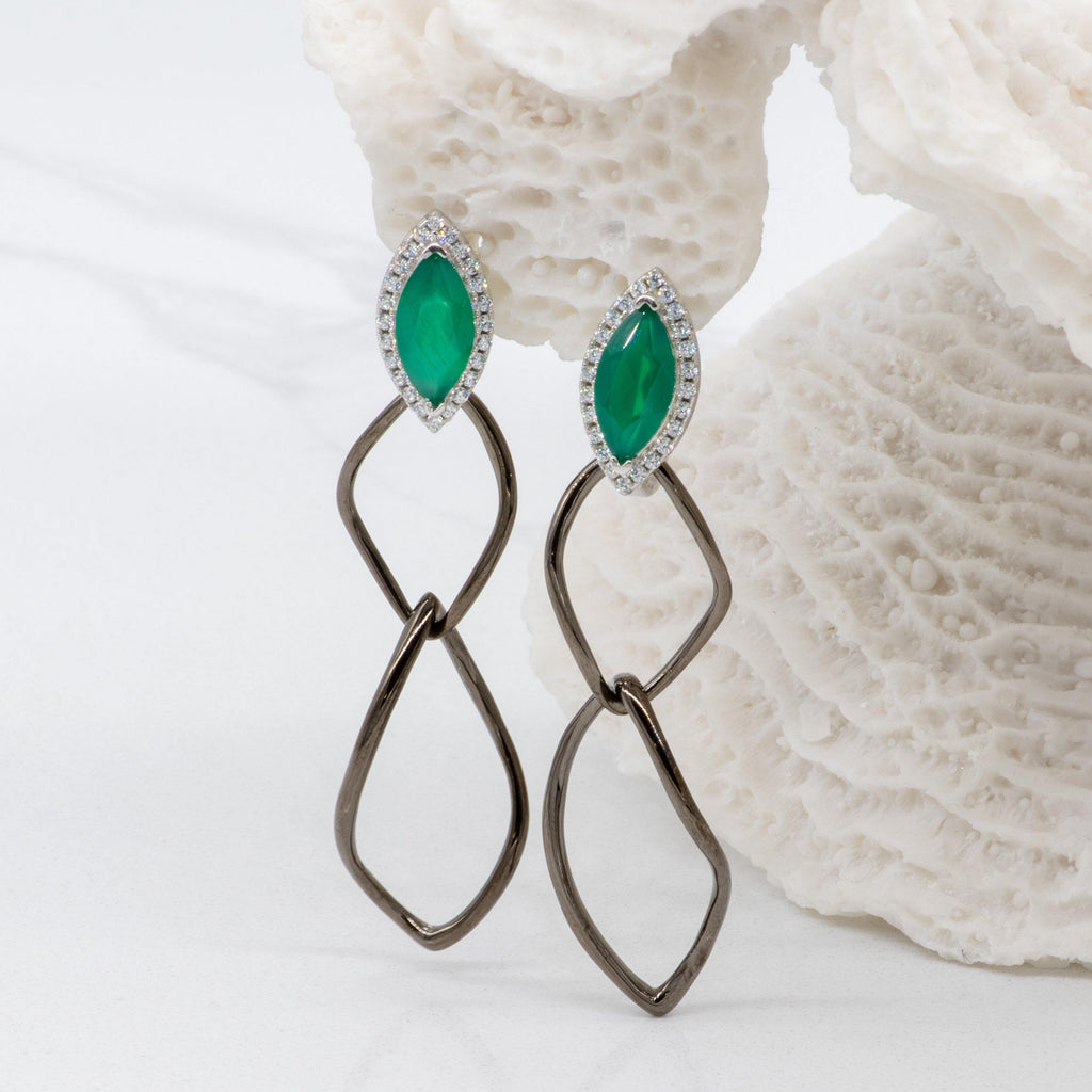 Silver Green Agate Drop Dangle Earrings - Heron & Swan