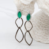Silver Green Agate Drop Dangle Earrings - Heron & Swan