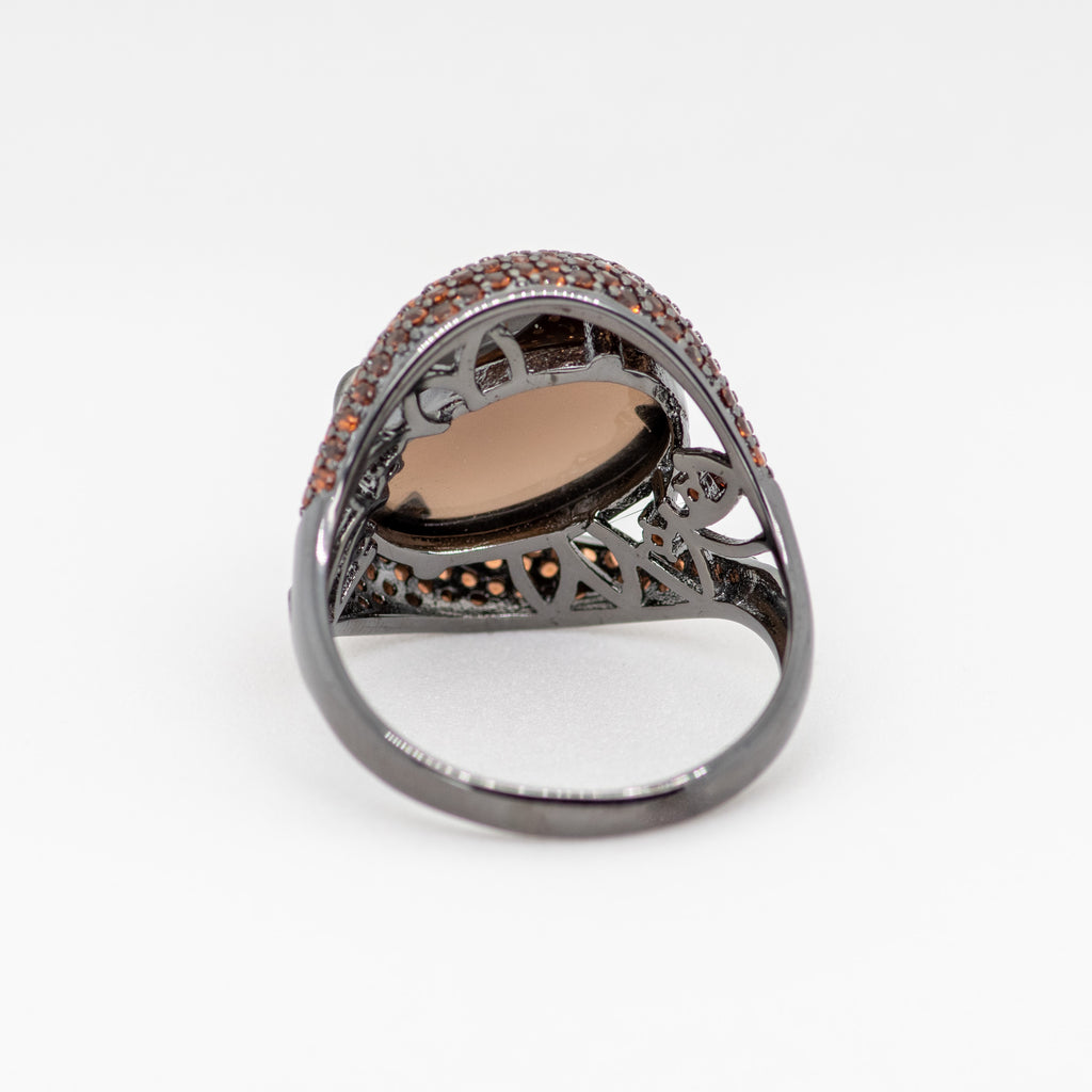 Morion Quartz Ring in Sterling Silver - Heron and Swan