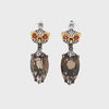Silver Owl  Smoky Quartz Stone Earrings