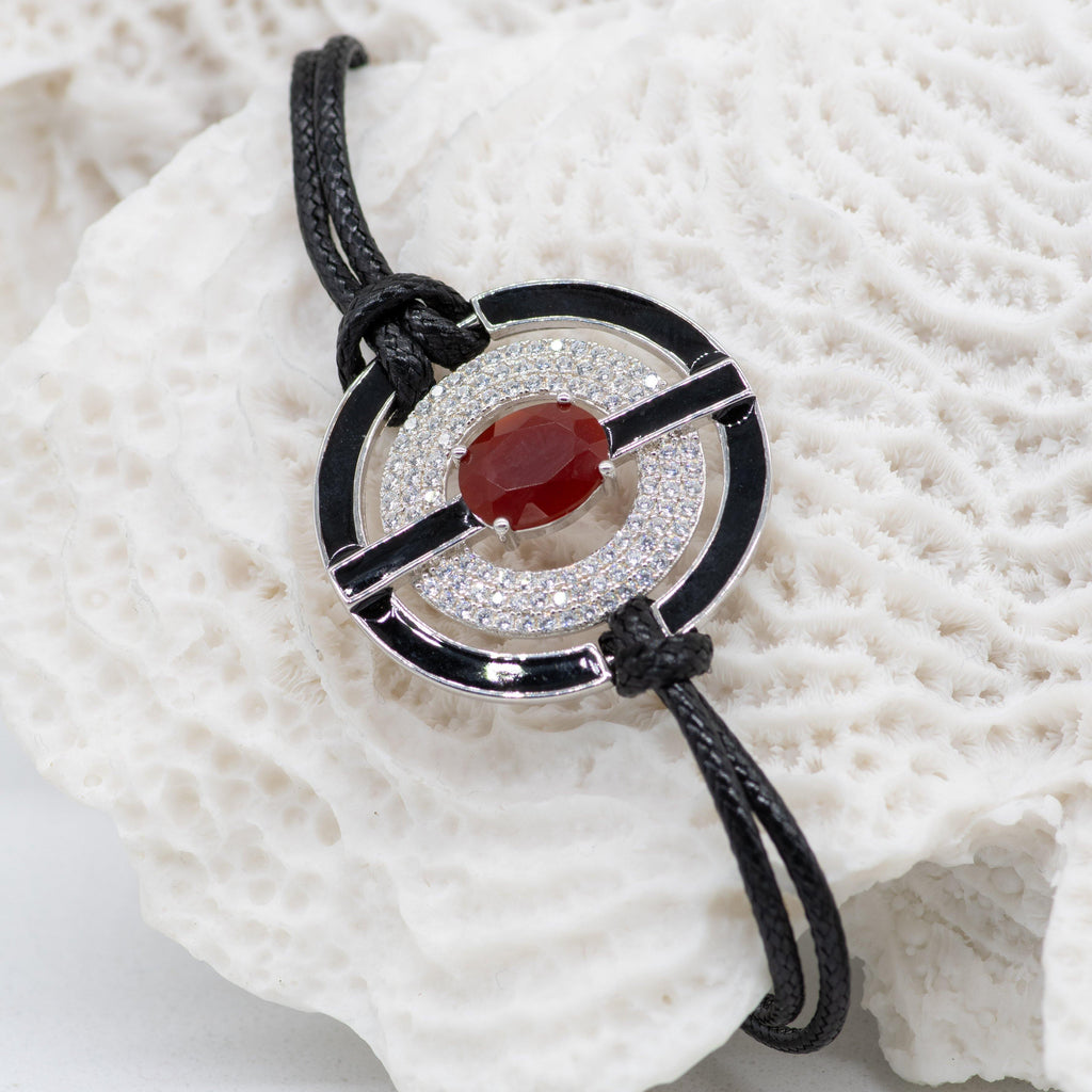 Silver "Jemma" Red Agate Stone Leather Bracelet - Heron & Swan