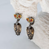 Silver Owl  Smoky Quartz Stone Earrings - Heron & Swan