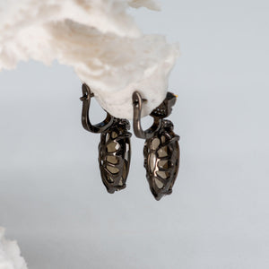 Silver Owl  Smoky Quartz Stone Earrings - Heron & Swan