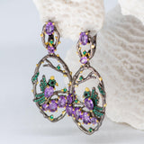Silver "Evergreen" Amethyst Stone Earrings - Heron & Swan