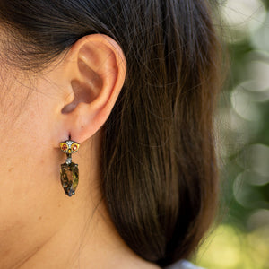 Silver Owl  Smoky Quartz Stone Earrings - Heron & Swan