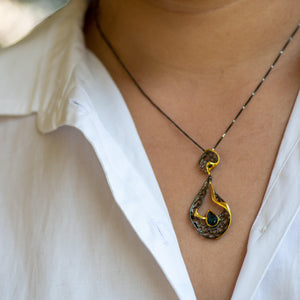 Wren London Blue Topaz Pendant Necklace - Heron and Swan