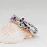 Ione Sky Blue Topaz Amethyst Ring in Sterling Silver - Heron and Swan