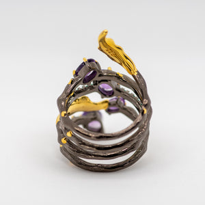 Daffodil Amethyst Ring in Sterling Silver - Heron and Swan