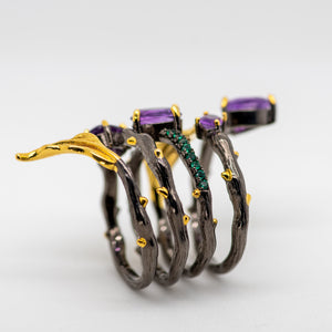 Daffodil Amethyst Ring - 2.26Ct Natural Amethyst in Sterling Silver - Heron and Swan