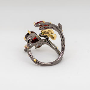Monarch Garnet Ring in Sterling Silver - Heron and Swan