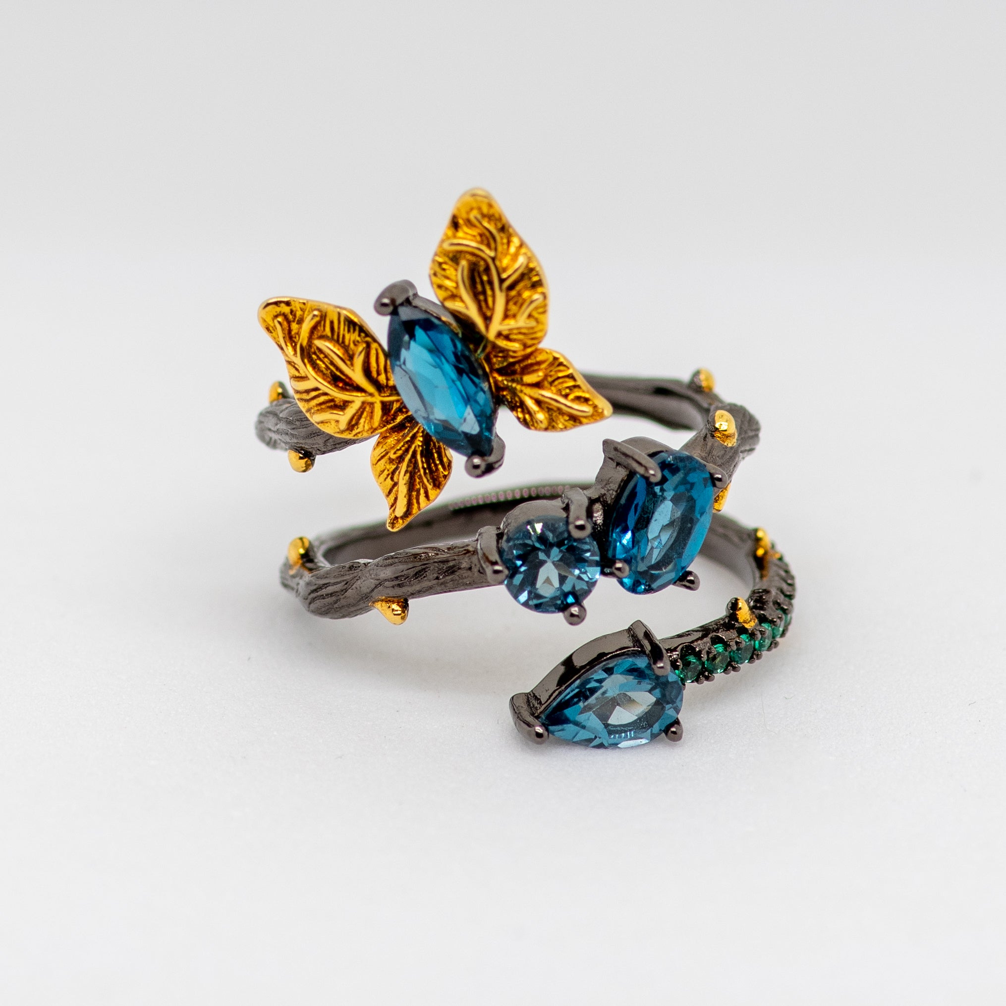 Monarch II London Blue Topaz Ring in Sterling Silver - Heron and Swan