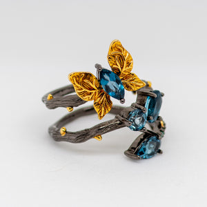 Monarch II London Blue Topaz Ring in Sterling Silver - Heron and Swan
