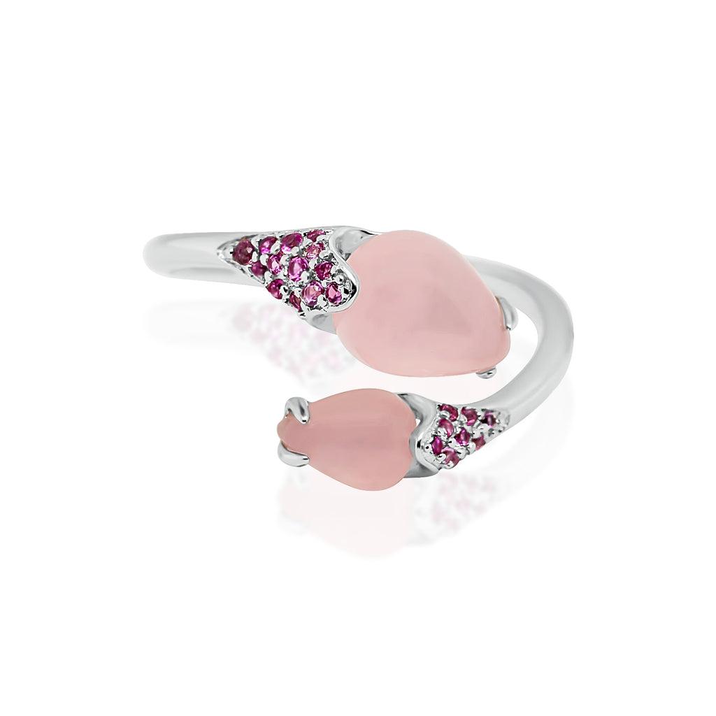 Nora Pink Calcedony Open Ring in Sterling Silver - Heron and Swan