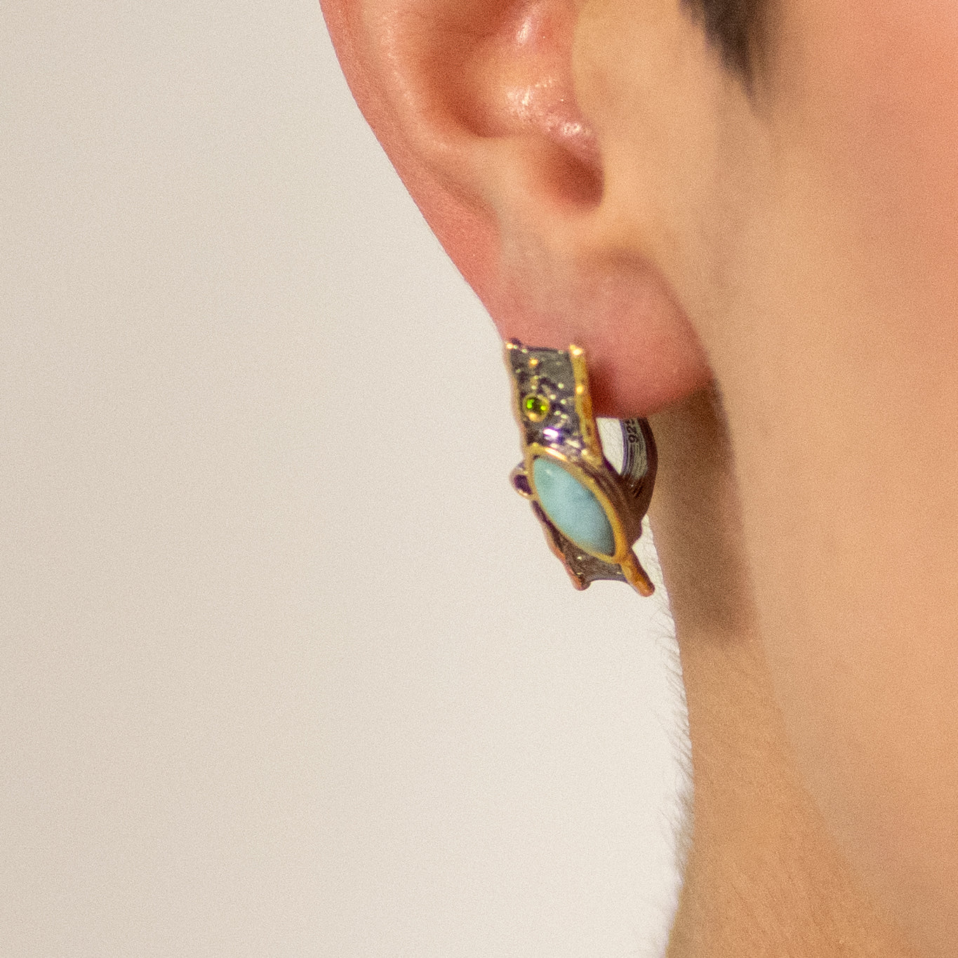 Celeste Larimar Earrings in Sterling Silver - Heron and Swan