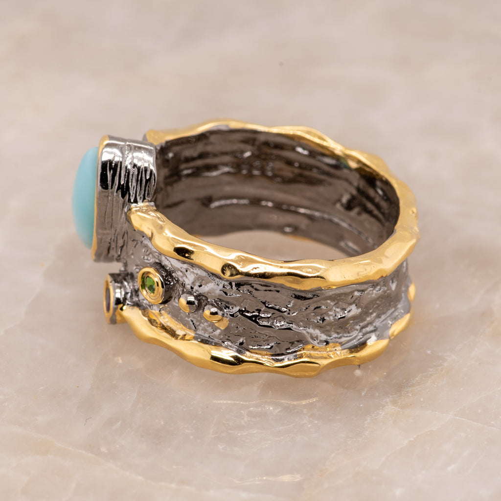 Celeste Larimar Ring in Sterling Silver - Heron and Swan