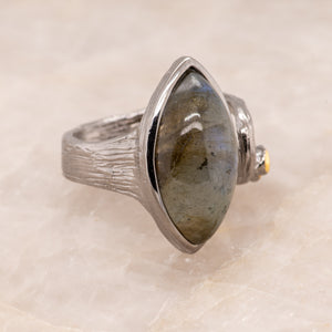 Zelena Labradorite Ring in Sterling Silver - Heron and Swan