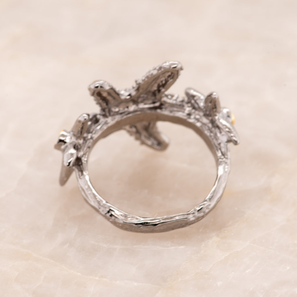Zari Garnet Ring in Sterling Silver - Heron and Swan
