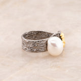 Irta Green Spinel Baroque Pearl Ring in Sterling Silver - Heron and Swan