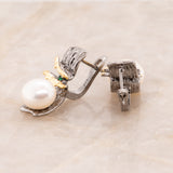 Irta Green Spinel Baroque Pearl Earrings in Sterling Silver - Heron and Swan