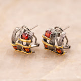 Crimson Zircon Earrings in Sterling Silver - Heron and Swan