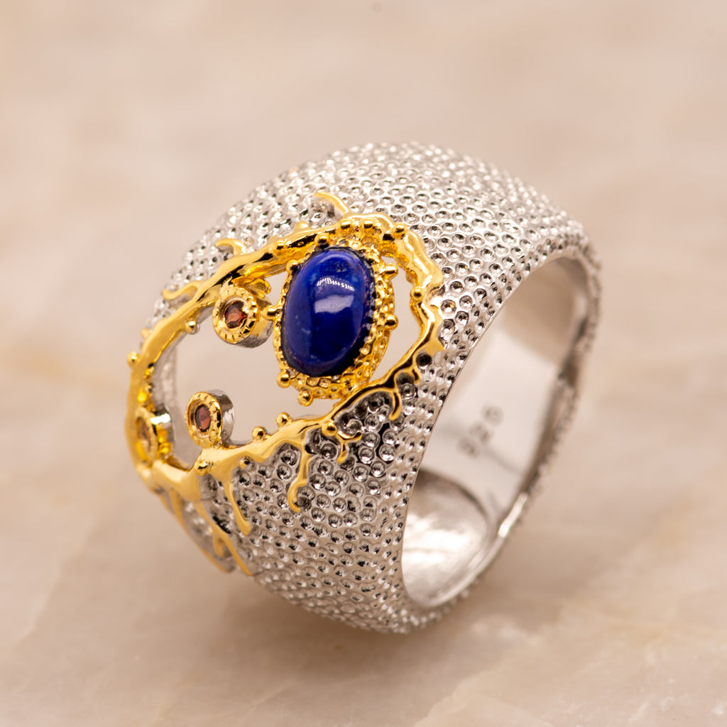 Dion Lapis Ring in Sterling Silver - Heron and Swan